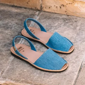 Abarca de hombre en denim con planta de piel | GRAU-TX